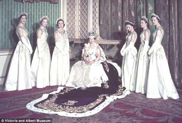 six maids of honour with the Queen