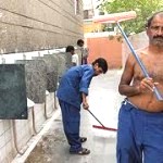 menials cleaning a toilet