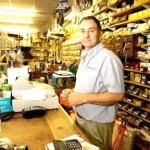 an ironmonger with his hardware products