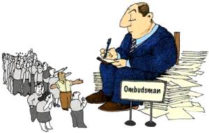 cartoon of an ombudsman taking in complaints
