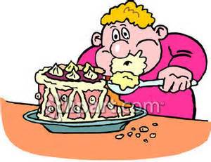 a scoffer munching off the cake greedily