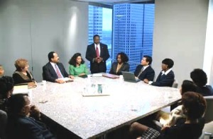 shareholders of a public company, having a meeting with its CEO